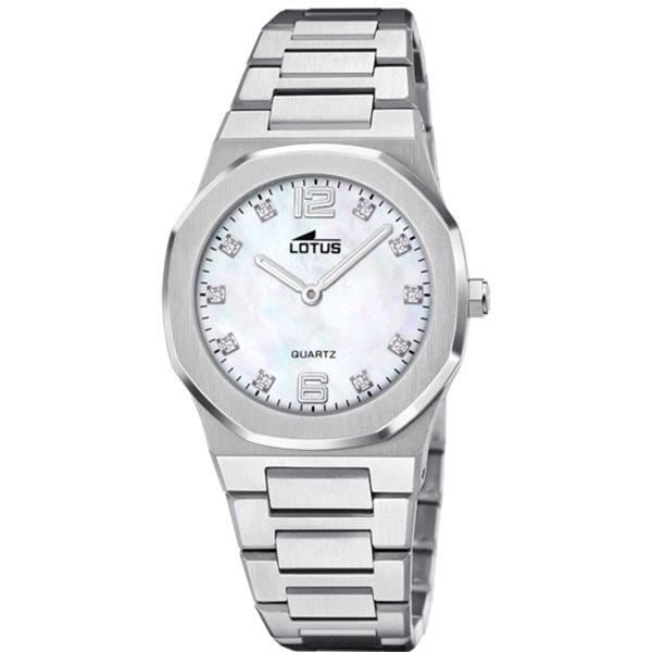 Kello - LOTUS - Naisille - Mattateräs - Helmiäiskasvo - Strass-indeksit Silver, Pearly