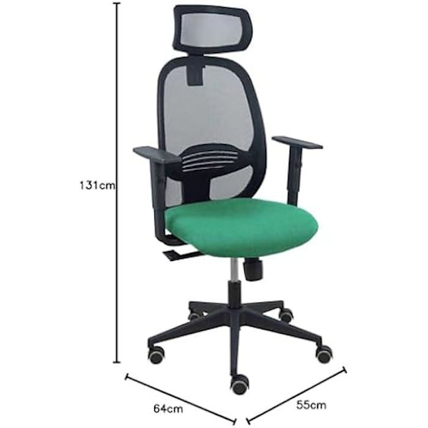 Ergonominen työtuoli - PIQUERAS Y CRESPO - Malli Bali - Musta - Säädettävät käsinojat - Säädettävä pääosa smaragdgrön