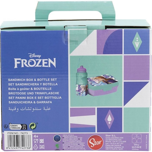 Setti pullo ja voileipälaatikko - Disney - Frozen - 380 ml - Kierrätettävä muovi - Liukumaton Blå