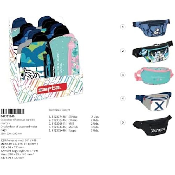Fanny pack display - SAFTA - 26 x 23 x 29 cm - Beständig, lätt, hållbar - Flerfärgad mångfärgad