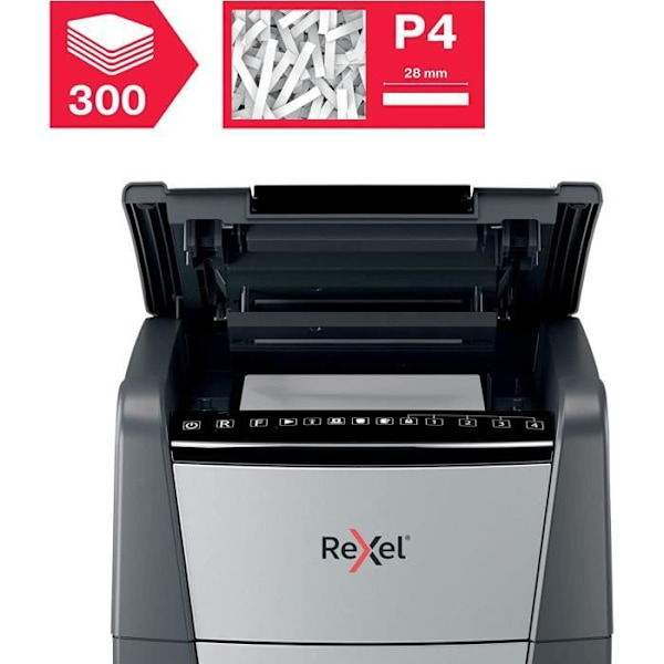 Dokumentmakulator - REXEL - Optimum Auto+ 300X - Krydsskåret - 300 ark - 60L sort