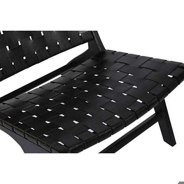 Matsalsstol - DKD Home Decor - Teak - Svart läder - Elegant - Inomhus svart