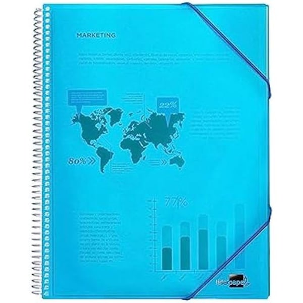 Klassur - LIDERPAPEL - Spiralutställning - 20 plastfickor - Polypropen - A4 - Blå blå