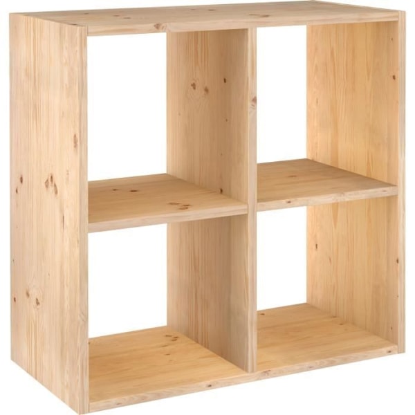 Opbevaringsterning 4 rum i massivt fyrretræ - 70,8 x 70,8 x 33 cm - råt træ