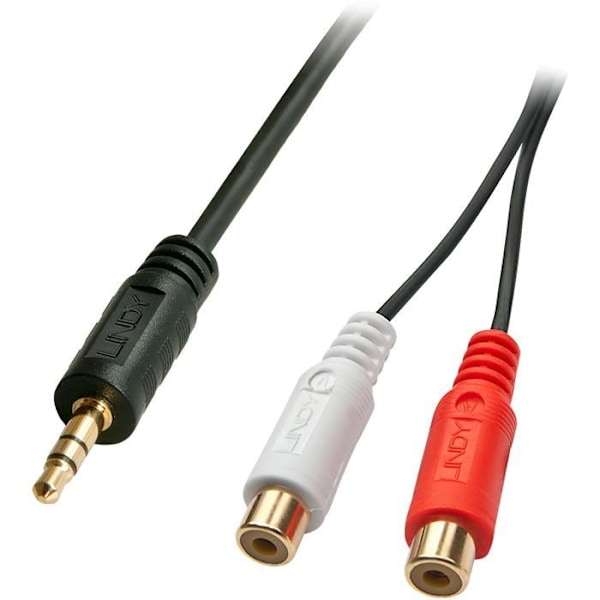 Lydadapter - Lindy - Premium - 2 x RCA hun - Jack 3,5 mm han - 25 cm skjermet sort