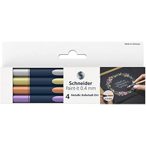 Schneider ML05011501 Set med 4 metallkulspetspennor (linjetjocklek 0,4 mm, högmetalliskt bläck, snabb torktid) Eller, silver, koppar, lila