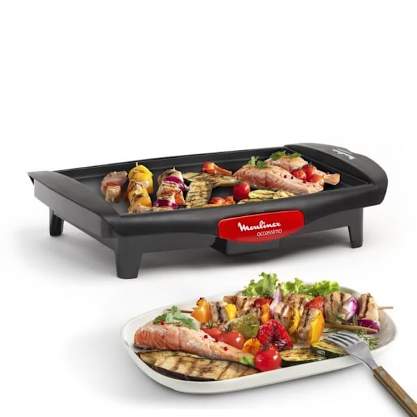 MOULINEX Sähkösavustin sisätiloihin, Plancha 1800 W, Non-stick-pinnoite, Säädettävä termostaatti, Kompakti, Accessimo CB560811 musta, Punainen