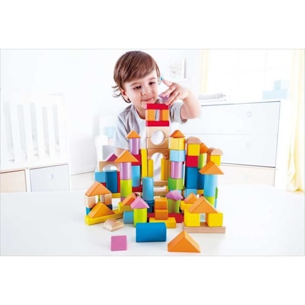 Hape-tynnyri 101 värikästä puukuutiota - 2-vuotiaille ja sitä vanhemmille - Myrkytön vesipohjainen maali Flerfärgad