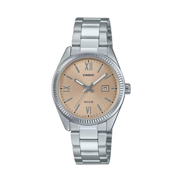 Casio Mycket vacker klassisk klocka för kvinnor - Beige urtavla - med datumvisare & vattentålig 50 m