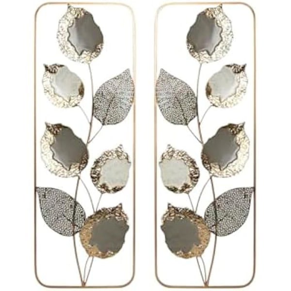 Väggdekoration - HOME ESPRIT - Modern blomma - Gyllene grå - 31 x 2,5 x 89,5 cm - 2 enheter mångfärgad