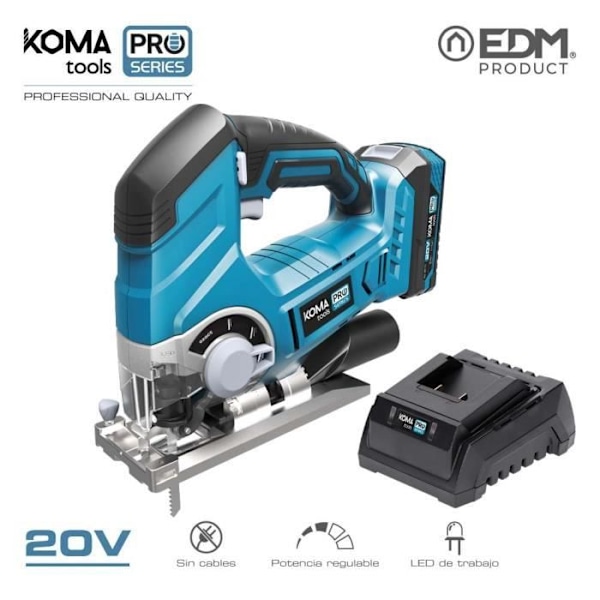 20V PISTOSAHASARJA 1 2.0A AKKULLA JA LATURILLA 08772. KOMA TOOLS PRO SARJAN AKKU 23x21.5cm