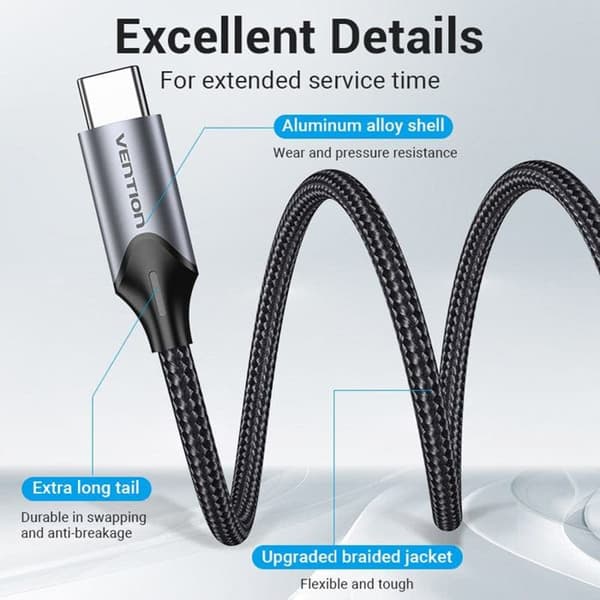 Audioadapter Type-C til 3,5 mm jack 3,5 mm, DAC - Vention (BGMHA) - Grå