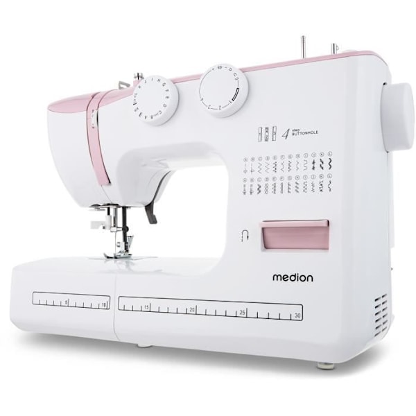 Ompelukone - MEDION - SM 60 - 62W - 24 Pistoleta + Kaksoispisteet - 700 rpm - LED - Vaaleanpunainen vitt och rosa