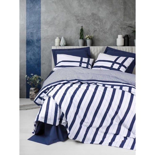 Sengetøj - 1 dyne pude 220 x 240 cm + 2 pude 60 x 60 cm - 100% forstærket bomuld - Blå Mörkblå
