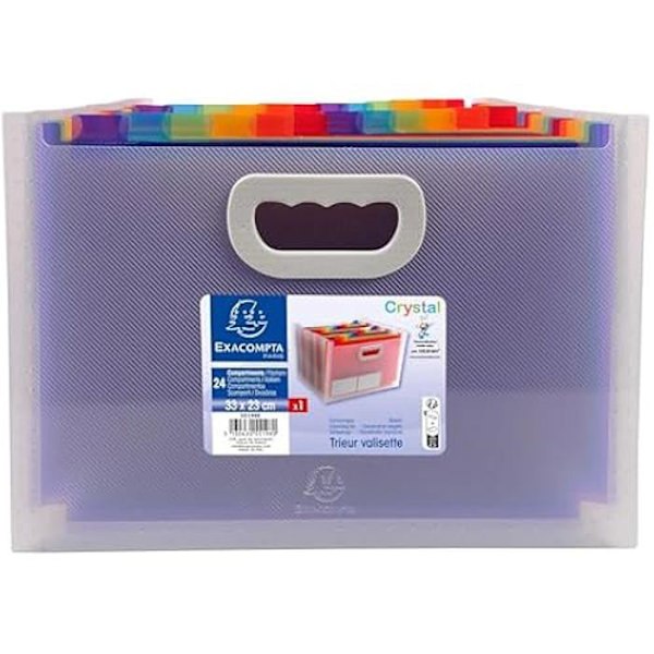 Udvidelig dokumentfolder - EXACOMPTA - Ref. 55198E - 24 rum - Hårde håndtag - PP-cover kristall-
