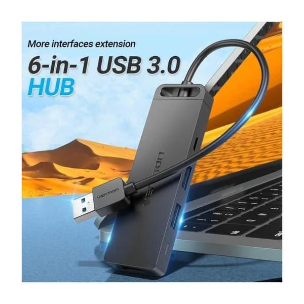Docking USB 3.0 - VENTION - CHVBB - 3xUSB - 1xMicroUSB PD - SD TF kortlæser - Sort