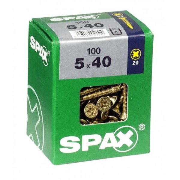 Skrue - SPAX - Forsænket hoved - Stål - Diam. 5 mm - Længde. 40 mm - Pakke med 100 stk