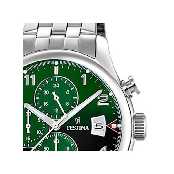 Festina- F20374/7 - Vihreä Kellotaulu, Ruostumattomasta Teräksestä valmistettu Ranneke - Kello-chrono - Päivämäärä näyttö
