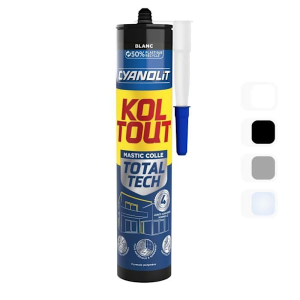 Fastgørelses- og tætningsemballage - CYANOLIT - Total tech - Hvid - Patron 290 ml - Multi-materialer - Tæt og fleksibel