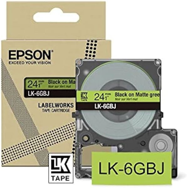Etikettpatron - EPSON - LK-6GBJ - Kompatibel LW-C610 - Mattgrön - 24 mm - Termisk överföring Matt grön/svart
