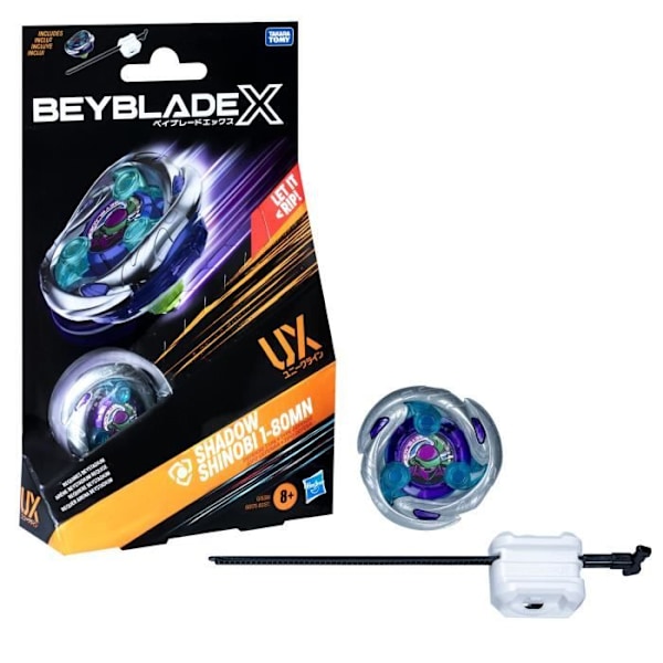 Beyblade X Starter Pack Shadow Shinobi 1-80MN UX med et forsvars-topp og launcher, fra 8 år. Flerfärgad