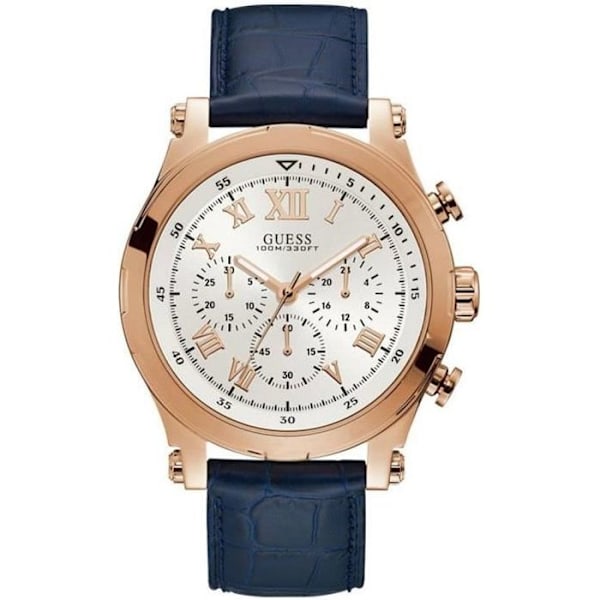 Ur - GUESS - W1105G4 - 46,5 mm - Blåt læder - Hvid skive Blå vit