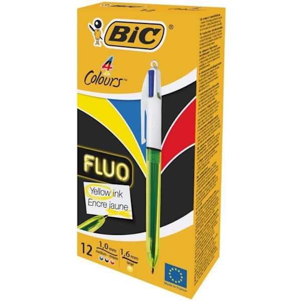 Kuglepenne - BIC - Æske med 12 - 4 farver - Gennemskinnelig design
