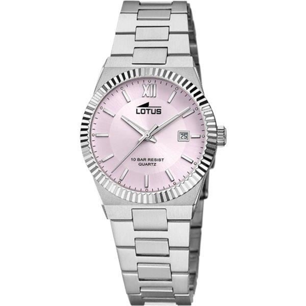 Ur - LOTUS - Kvinde - Mat Stål - Rosa Urskive - Dato Quartz Rosa