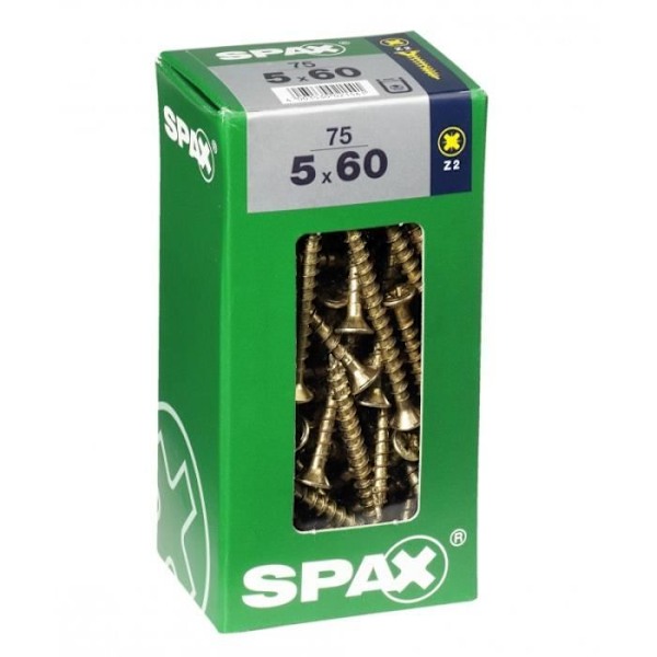 Vis - SPAX - Fased hoved - Stål - Diam. 5 mm - Længde 60 mm - Pakke med 75