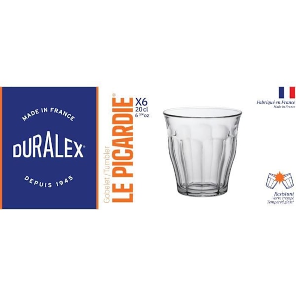 Juomalasi - DURALEX - Picardie Transparent - 22 cl - Karkaistu lasi - 6 kappaleen sarja Transparent