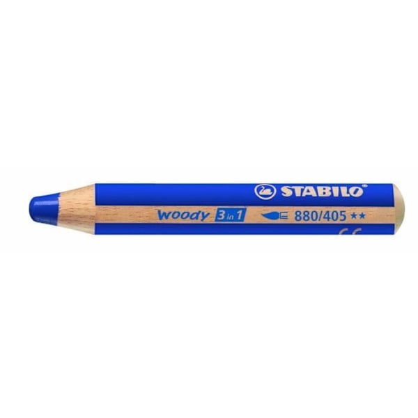 Crayon 3 i 1 - STABILO - Woody - Cyan - Aquarelbar - Fed farve - 10 mm