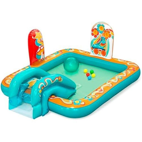 Lekplats och Uppblåsbar Pool - BESTWAY - Retro Groove - 193 cm x 152 cm x 74 cm - Flerfärgad - 5 bollar Flerfärgad