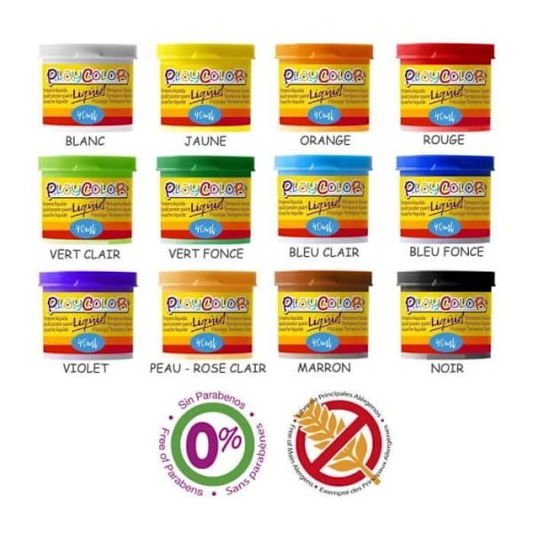 LEGEFARVE - Sæt med 12 potter BASIC flydende gouachemaling - 40 ml. assorterede farver TU Sortimenter