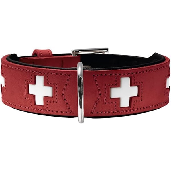 Hundehalsbånd - HUNTER - Swiss - Nedbrydeligt økologisk læder - Rød/Sort - Str. 47 Rød/sort