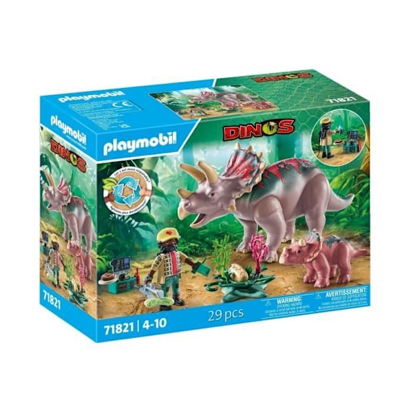 PLAYMOBIL 71821 Triceratops vauvan ja tutkimusmatkailijan kanssa, Dinos, 29 osaa, Aikuisille 4 vuotta ja yli Flerfärgad