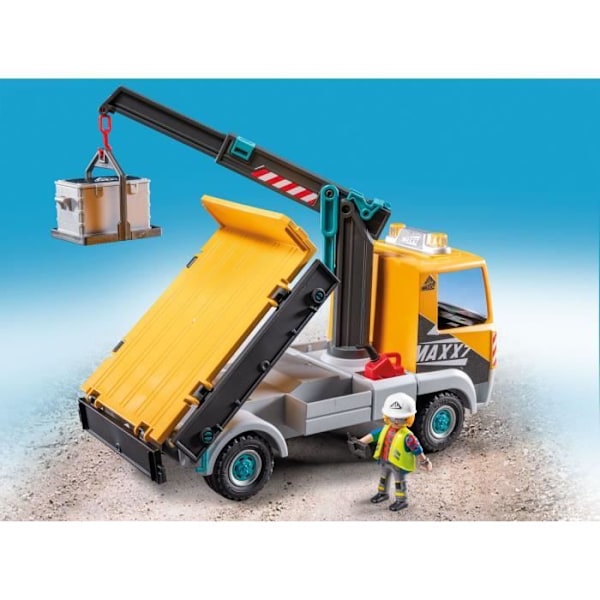 PLAYMOBIL 71750 Byggebil med kran, arbejder og tilbehør, Action Heroes, Byggeri, 55 dele, Fra 4 år Flerfärgad
