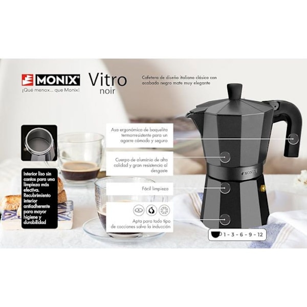 Cafeteria - Monix - M640009 - 9 kopper - Sort - Trykpresse kaffemaskine