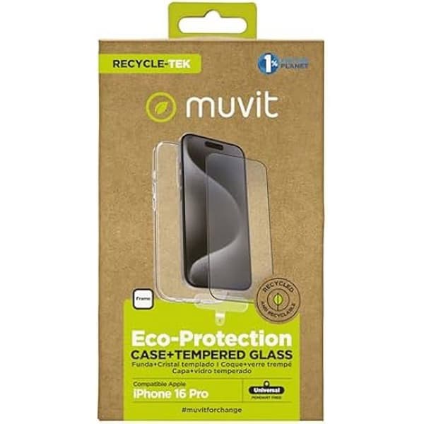 Cover - MUVIT - iPhone 16 Pro - Beskyttelse i hærdet glas - Sort farve - Hård Sort
