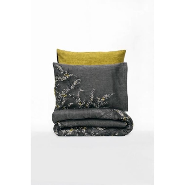 Sengetøj - 1 dynebetræk 220 x 240 cm + 2 pudebetræk 60 x 60 cm - Satineret 100% bomuld - Antracit Grön och kolgrå