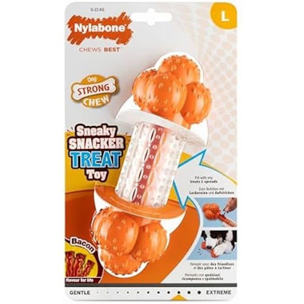 Texturerad leksak för hundar - NYLABONE - Sneaky Snacker - Baconsmak - Stor - För hundar upp till 23 kg Orange