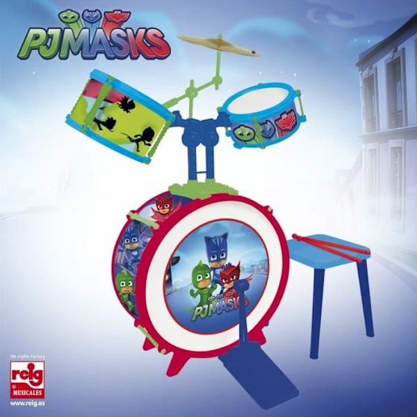 PJMASKS Rummut jakkaralla (bassorumpu, kaksi rumpua, bongo ja symbaali)