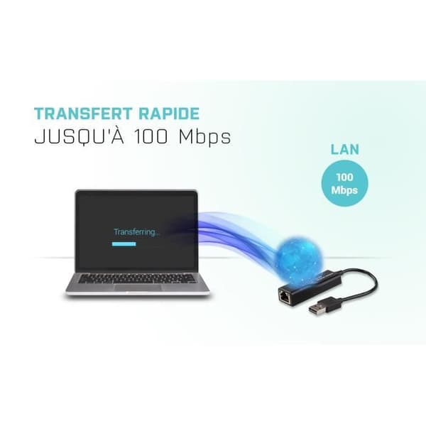 Ethernet-sovitin - I-TEC - USB RJ45:een - 100/10 Mbps - USB 2.0 - Musta