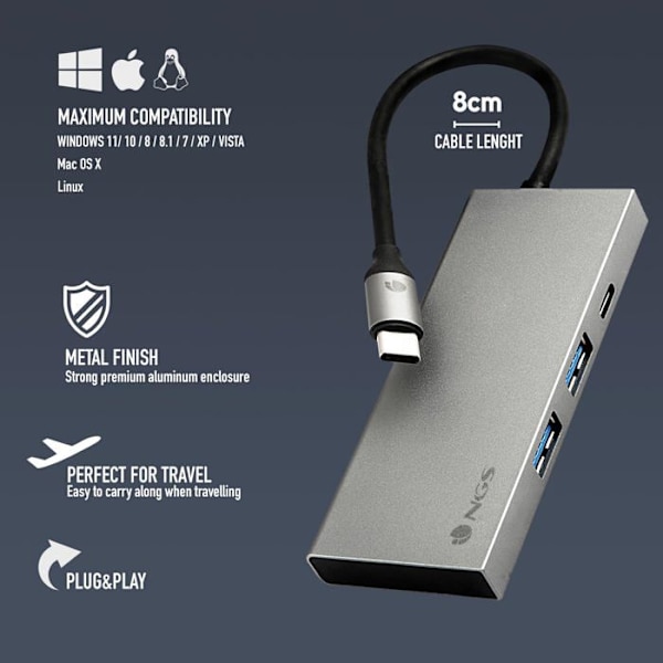 USB-C 3.0 til HDMI-adapter, 2 USB-A og USB-C NGS Wonder Dock4 Pro