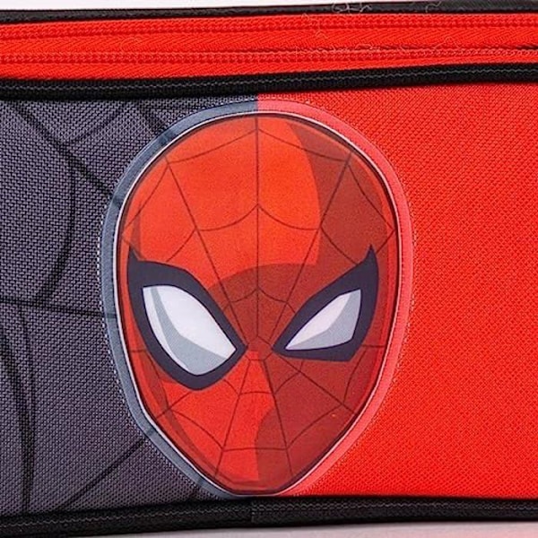 Koulutarvikkeet - SPIDERMAN - Punainen ja Musta - 22,5x8x10 cm - 100% Polyesteri - Vetoketjullinen Röd och Svart