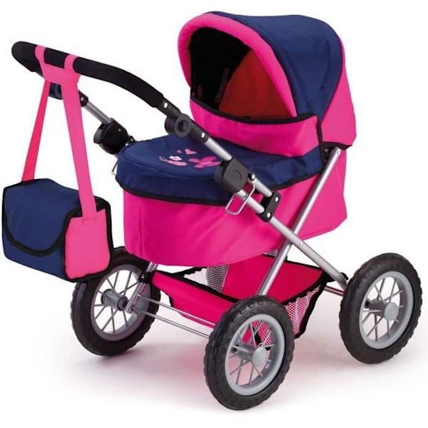 Trendig Klassisk Dockvagn Blå Rosa - BAYER DESIGN - Justerbar - 46 cm