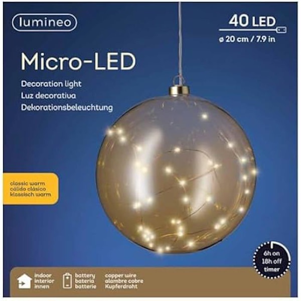 Hänge - KAEMINGK - Bärnstensfärgad glaskula - 40 mikroleds - Varmt ljus - 20 cm Bärnsten