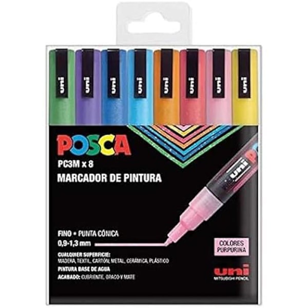 UNI Posca PC 3M gnistrande färgmarkörer, 8 st 8 glitterfärger