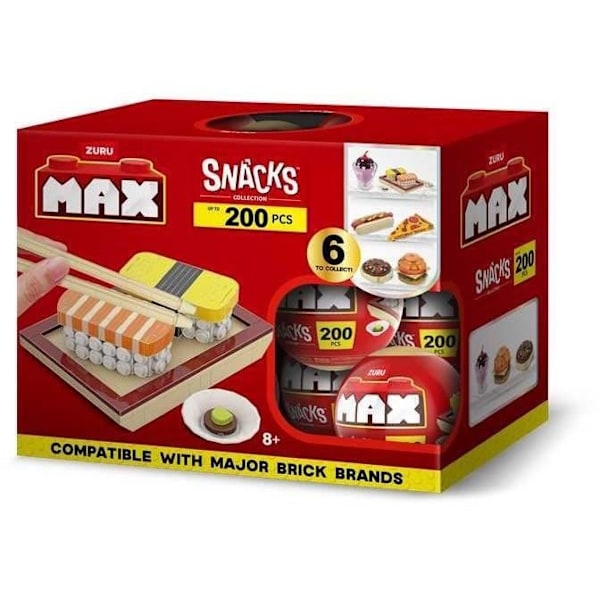 Rakennussarja - ZURU - Snack - 200 kappaletta max - 6 snackia - Hampurilainen, jäätelö tai sushi Flerfärgad