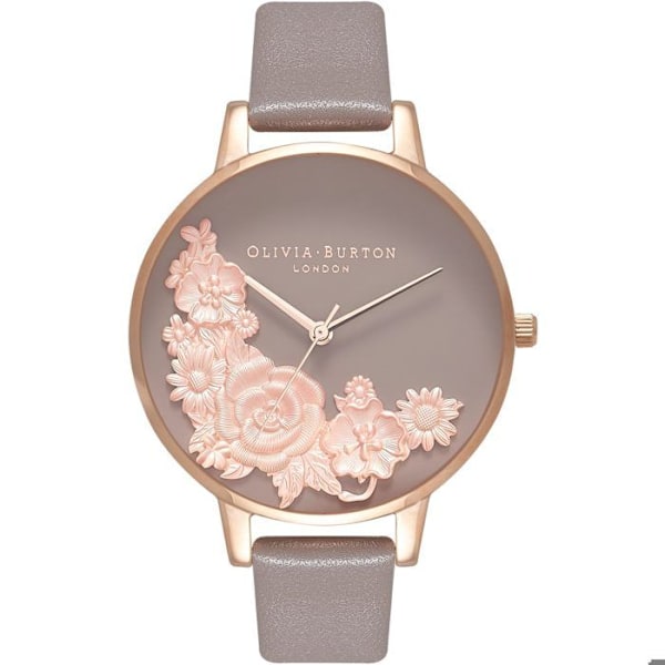 Klocka - Olivia Burton - OB16FS99 - Blommig grå urtavla - Armband i äkta läder - Quartz 38mm Grå, rosa guld