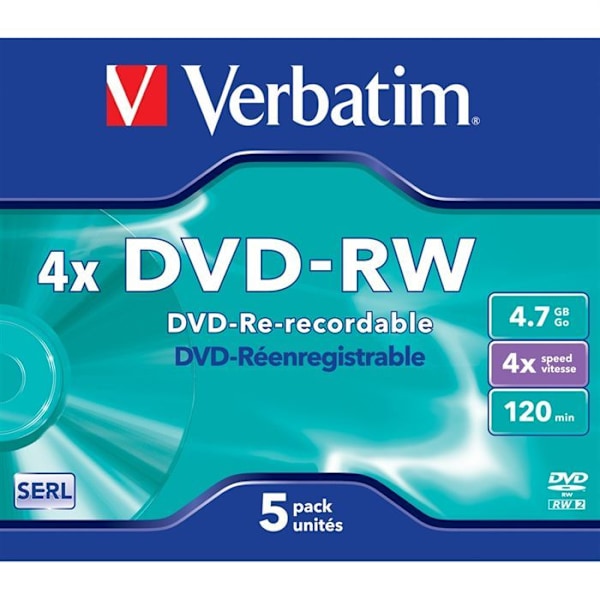 VERBATIM DVD-RW - Pakke med 5 - 4x - 4,7 GB - Krystal etui